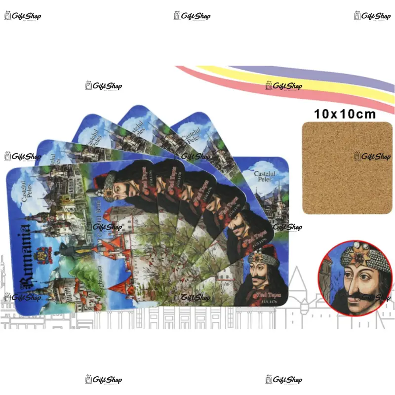 Romania, castele, vlad tepes, set 6 suporti pahare